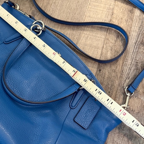 COACH Blue Pebble Leather Handbag with Shoulder Strap Brass Colored Hardware - Picture 8 of 10